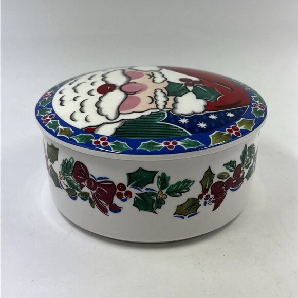 Vintage Mikasa Santas Glow Christmas Candy Dish Lidded Trinket Box‎ Japan FX077 - Picture 7 of 13